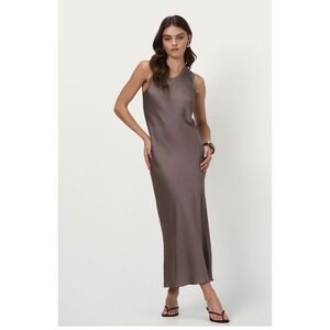 JAKI LONDON Sabrina Sleeveless Satin Dress Color Mink Size Small
